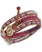 Lonna & Lilly Gold-tone Beaded & Threaded Leather Wrap Bracelet