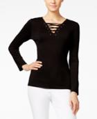 Inc International Concepts Petite Lace-up Top, Only At Macy's