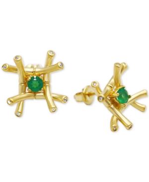 Kesi Jewels Green Agate (1/4 Ct. T.w.) & Diamond And White Topaz Accent Stud Earrings In 18k Gold Over Sterling Silver