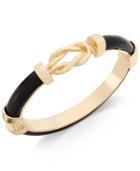 Charter Club Gold-tone Jet Black Faux-leather Knot Hinged Bangle Bracelet, Only At Macy's