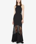 Fame And Partners Open-back Illusion-panel Halter Gown