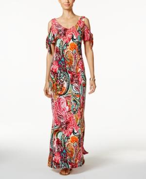 Msk Cold-shoulder Paisley Print Maxi Dress