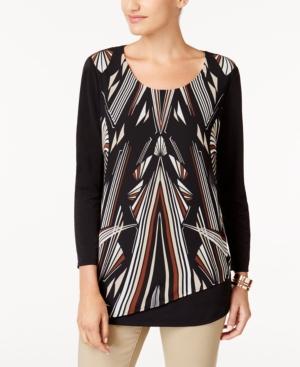 Jm Collection Printed Asymmetrical-hem Top, Created For Macy's