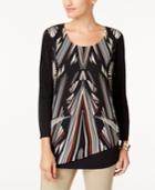 Jm Collection Printed Asymmetrical-hem Top, Created For Macy's