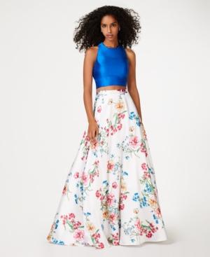 City Studios Juniors' 2-pc. Satin & Floral-print Gown