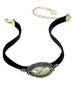 Paul & Pitu Naturally 14k Gold-plated Abalone Shell Black Stretch Velvet Choker Necklace