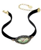 Paul & Pitu Naturally 14k Gold-plated Abalone Shell Black Stretch Velvet Choker Necklace