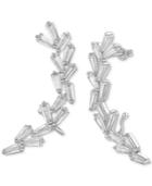 Cubic Zirconia Baguette Ear Climbers In Sterling Silver