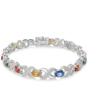 Multi-sapphire (8 Ct. T.w.) And Diamond Accent Link Bracelet In Sterling Silver