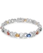 Multi-sapphire (8 Ct. T.w.) And Diamond Accent Link Bracelet In Sterling Silver