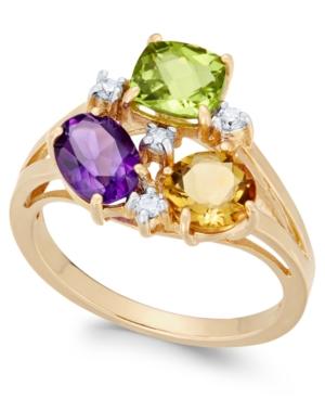 Multi-gemstone (2-5/8 Ct. T.w.) & Diamond (1/10 Ct. T.w.) Cluster Ring In 14k Gold