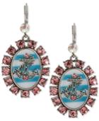 Betsey Johnson Silver-tone Cameo-style Anchor And Crystal Drop Earrings