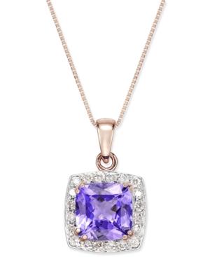 Tanzanite (2-5/8 Ct. T.w.) And Diamond (1/3 Ct. T.w.) Framed Pendant Necklace In 14k Rose Gold