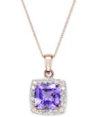 Tanzanite (2-5/8 Ct. T.w.) And Diamond (1/3 Ct. T.w.) Framed Pendant Necklace In 14k Rose Gold