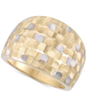 Two-tone Etched Wide Statement Ring In 14k Gold & White Gold