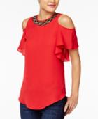 Bcx Juniors' Cold-shoulder Beaded Neck Top