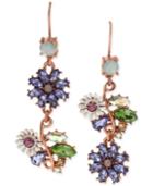 Betsey Johnson Rose Gold-tone Faceted Bead Flower Mismatch Drop Earrings