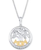 Diamond Family Tree Mom 18 Pendant Necklace (1/10 Ct. T.w.) In Sterling Silver And 14k Gold