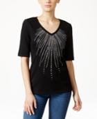 Karen Scott Petite Studded V-neck Top, Only At Macy's