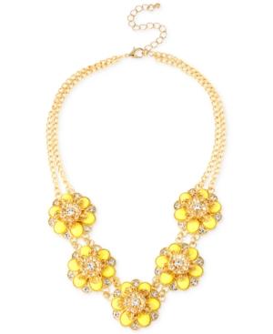 Inc Gold-tone Yellow Flower And Crystal Statement Necklace