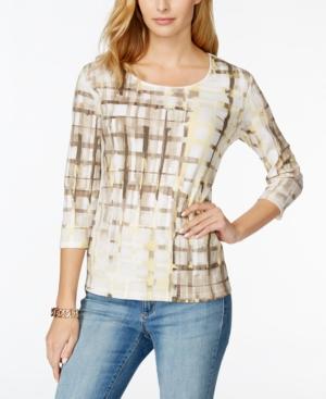Karen Scott Petite Water Plaid Scoop-neck Top, Only At Macy's