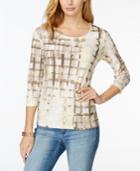Karen Scott Petite Water Plaid Scoop-neck Top, Only At Macy's