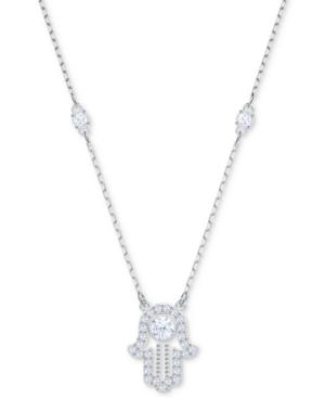 Swarovski Silver-tone Crystal Hamsa Hand Pendant Necklace, 14-4/5 + 3 Extender
