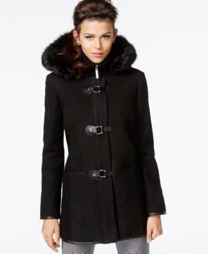 Kensie Faux-fur-hood Buckled Contrast Coat