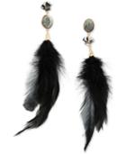 Betsey Johnson Gold-tone Cameo Accent Feather Mismatch Earrings