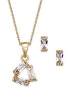 City By City Gold-tone Baguette Crystal Pendant Necklace And Stud Earrings