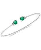 Emerald (1 Ct. T.w.) And Diamond Accent Cuff Bangle Bracelet In 14k White Gold