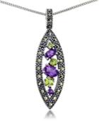 Amethyst (3/4 Ct. T.w.) & Peridot Accent Marcasite Pendant On 18 Chain In Sterling Silver
