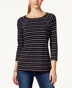 Charter Club Three-quarter-sleeve Striped Top, Only At Macy's
