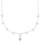 Pearl Necklace, Children's 14k Gold Cultured Freshwater Pearl Cross Illusion