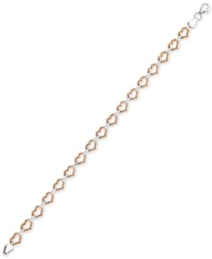 Two-tone Heart Link Bracelet In 10k White & Rose Gold