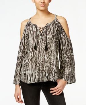 Jessica Simpson Shayna Animal-print Cold-shoulder Peasant Top