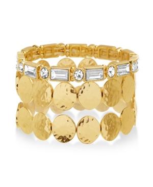 Catherine Malandrino Women's White Rhinestone And Round Disc Yellow Gold-tone Trio Stretch Bracelet