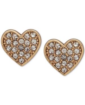 Dkny Gold-tone Pave Heart Stud Earrings