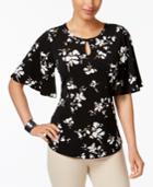 Charter Club Floral-print Flutter-sleeve Top, Only At Macy's