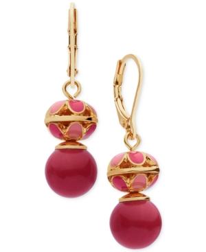 Anne Klein Gold-tone Red Stone Drop Earrings