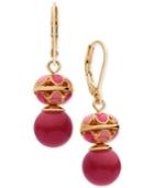 Anne Klein Gold-tone Red Stone Drop Earrings