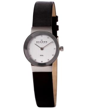 Skagen Women's Black Leather Strap Watch 22mm 358xsslbc
