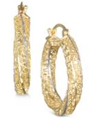 Two-tone 3d-printed Filigree Hoop Earrings In 10k Gold