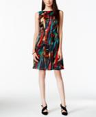 Ellen Tracy Pleated Multicolor Fit & Flare Dress