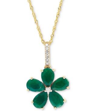 Emerald (2 Ct. T.w.) And Diamond Accent 18 Flower Pendant In 14k Gold