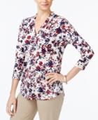 Charter Club Petite Floral-print Pleated Top, Created For Macy's