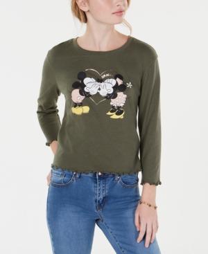 Love Tribe Juniors' Disney Mickey & Minnie Mouse Lettuce-edge Graphic T-shirt