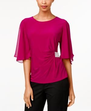 Msk Rhinestone Flutter-sleeve Evening Blouse