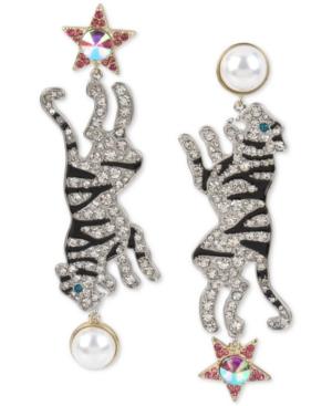 Betsey Johnson Two-tone Crystal & Imitation Pearl Tiger Mismatch Earrings