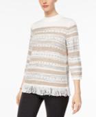 Alfred Dunner Embroidered Fringe Sweater